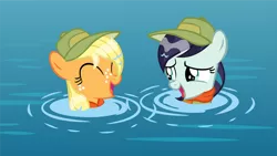 Size: 14872x8362 | Tagged: absurd resolution, applejack, artist:cyanlightning, clothes, coloratura, cute, derpibooru import, filly, filly applejack, hat, jackabetes, rarabetes, safe, .svg available, the mane attraction, vector, water