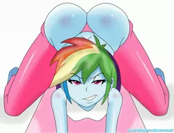 Size: 3209x2448 | Tagged: suggestive, artist:swagalicious-tony, derpibooru import, rainbow dash, equestria girls, anaconda, ass, bootylicious, butt, clothes, colored pupils, female, lidded eyes, looking at you, nicki minaj, panties, rainbutt dash, sexy, solo, solo female, stupid sexy rainbow dash, tanktop, thick, thighs, thong, tight clothing, underwear, yoga