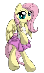 Size: 1800x3000 | Tagged: safe, artist:datapony, derpibooru import, fluttershy, pony, semi-anthro, bipedal, breasts, clothes, female, simple background, skirt, solo, tanktop, transparent background, underhoof