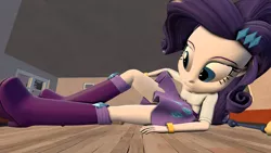 Size: 3020x1698 | Tagged: safe, artist:shrunkenlover, derpibooru import, rarity, equestria girls, 3d, boots, bracelet, clothes, cramped, giantess, growth, high heel boots, high heels, house, jewelry, macro, oh my, request, skirt, skirt lift, solo, source filmmaker