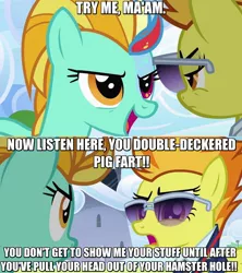 Size: 1280x1441 | Tagged: attack on titan abridged, derpibooru import, edit, edited screencap, image macro, keith shardis, lightning dust, meme, safe, screencap, spitfire, sunglasses, team four star, wonderbolts academy