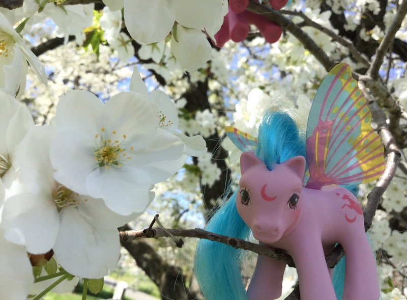 Size: 3137x2308 | Tagged: safe, artist:karredroses, derpibooru import, flower, g1, irl, moon jumper, photo, solo, toy, tree, windy wing ponies