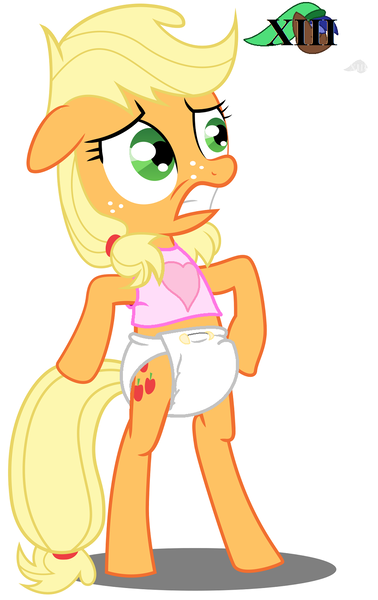 Size: 944x1500 | Tagged: applejack, artist:mlpcutepic, artist:spellboundcanvas, cloth diaper, derpibooru import, diaper, diaper edit, diaper fetish, edit, preteen, preteenage applejack, questionable, safety pin, simple background, solo, where the apple lies, white background