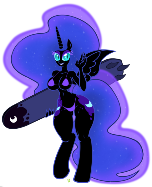 Size: 2428x3000 | Tagged: anthro, artist:wicked-at-heart, bikini, breasts, busty nightmare moon, clothes, dead source, derpibooru import, edit, female, nightmare moon, simple background, solo, solo female, suggestive, surfboard, swimsuit, transparent background, unguligrade anthro