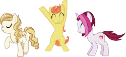 Size: 4264x1920 | Tagged: safe, artist:ironm17, derpibooru import, cayenne, citrus blush, sweet biscuit, pony, unicorn, bipedal, dancing, eyes closed, group, image, png, simple background, transparent background, vector
