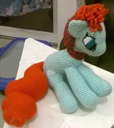 Size: 493x551 | Tagged: 2016, bronyscot, charity auction, craft, derpibooru import, exclusive, knit, knitted stable, mascot, safe, solo