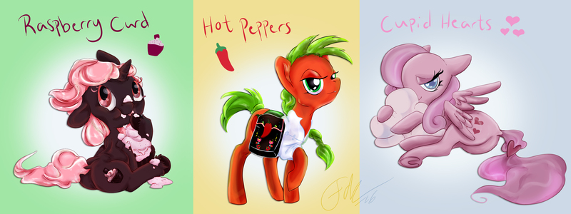 Size: 5315x1991 | Tagged: artist:thefredricus, derpibooru import, oc, oc:cupid hearts, oc:hot peppers, oc:raspberry curd, safe, unofficial characters only