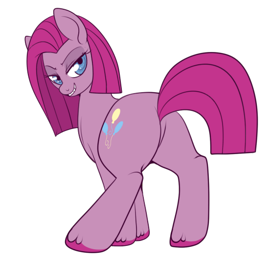 Size: 550x536 | Tagged: artist:lulubell, balloonbutt, derpibooru import, grin, pinkamena diane pie, pinkie pie, plot, safe, simple background, smiling, solo, transparent background