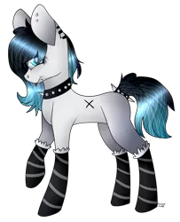 Size: 1024x1258 | Tagged: safe, artist:fizzy2014, derpibooru import, oc, unofficial characters only, earth pony, pony, choker, clothes, impossibly large ears, simple background, socks, solo, spiked choker, striped socks, transparent background