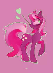 Size: 850x1169 | Tagged: artist:iopichio, cheerilee, derpibooru import, heart, looking back, mouth hold, raised hoof, safe, simple background, smiling, solo