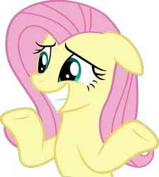 Size: 5403x6000 | Tagged: absurd resolution, amending fences, artist:slb94, cute, derpibooru import, fluttershy, grin, nervous, safe, shrug, shyabetes, simple background, smiling, solo, transparent background, vector