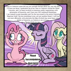 Size: 474x471 | Tagged: safe, artist:pencils, derpibooru import, edit, fluttershy, pinkie pie, twilight sparkle, twilight sparkle (alicorn), alicorn, pony, comic:anon's pie adventure, bookhorse, bragging, cd-i, comic, copypasta, cropped, cute, derp, dialogue, duke onkled, eyes closed, eyes glazing over, gritted teeth, lecture, meme, navy seal copypasta, pinkie derp, shit just got real, smuglight sparkle, speech bubble, text, text edit, the legend of zelda, thousand yard stare, wall of text, zelda cdi