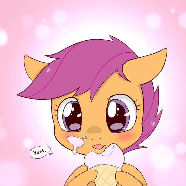 Size: 1280x1280 | Tagged: safe, artist:cold-blooded-twilight, derpibooru import, scootaloo, adorable face, cute, cutealoo, explicit source, food, ice cream, mlem, silly, solo, tongue out