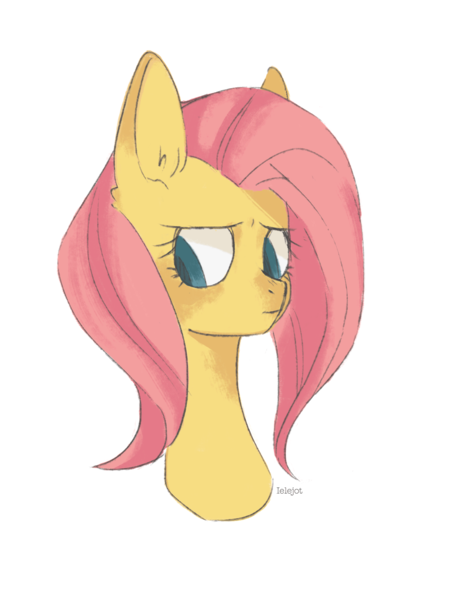 Size: 1200x1600 | Tagged: artist:ielejot, bust, derpibooru import, fluttershy, looking away, looking down, portrait, safe, simple background, solo, white background