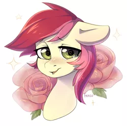 Size: 1629x1608 | Tagged: safe, artist:fensu-san, derpibooru import, roseluck, earth pony, pony, blushing, bust, crying, cute, female, floppy ears, flower, heart eyes, laughing, looking at you, loving gaze, mare, open mouth, portrait, rose, simple background, smiling, solo, sparkles, white background, wingding eyes