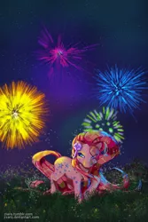 Size: 800x1196 | Tagged: artist:z1ar0, derpibooru import, fireworks, g1, night, safe, solo, sunblossom, sweetheart sister ponies