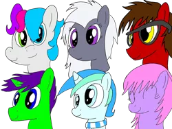 Size: 1600x1200 | Tagged: safe, artist:toyminator900, derpibooru import, oc, oc:andandampersand, oc:aureai gray, oc:chip, oc:clever clop, oc:cyan lightning, oc:melody notes, unofficial characters only, pony, unicorn, colt, female, filly, glasses, male, younger