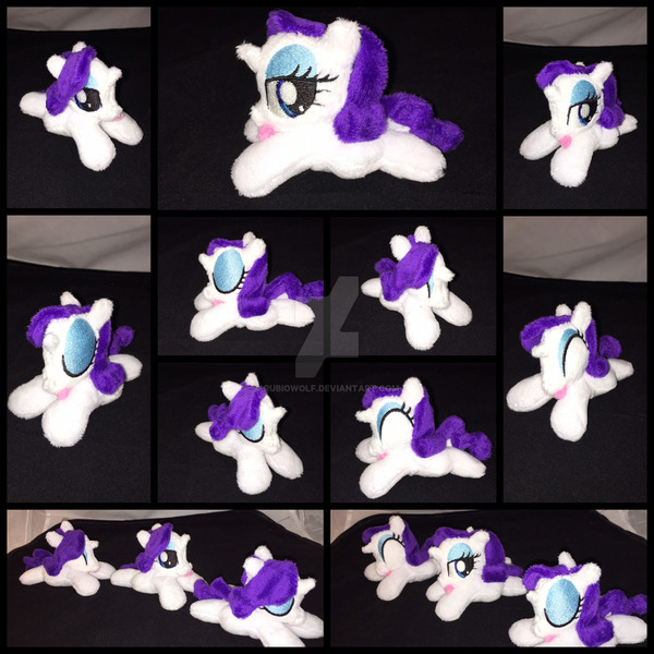 Size: 1600x1600 | Tagged: safe, artist:rubiowolf, derpibooru import, rarity, eyes closed, irl, lidded eyes, mini, photo, plushie, prone, tongue out, trio