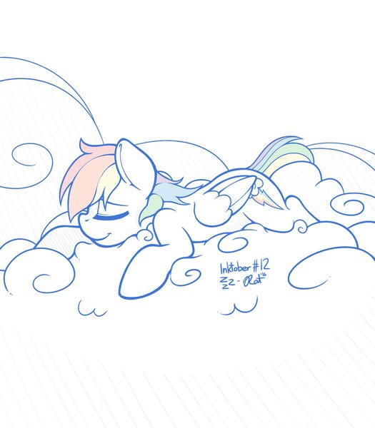 Size: 1791x2048 | Tagged: artist:ratofdrawn, cloud, derpibooru import, inktober, nap, rainbow dash, safe, simple background, solo