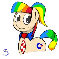 Size: 800x800 | Tagged: amiga, artist:glimglam, commodore 64, derpibooru import, freckles, necktie, oc, oc:sidney, ponified, rainbow hair, safe, simple background, smiling, solo, transparent background, unofficial characters only