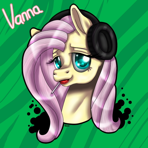 Size: 1000x1000 | Tagged: artist:inspiredpixels, bust, candy, derpibooru import, fluttershy, food, headphones, lollipop, portrait, safe, solo