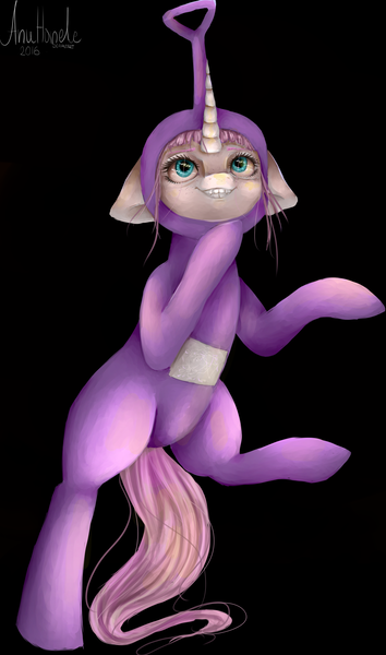 Size: 1800x3050 | Tagged: artist:anuhanele, creepy, derpibooru import, oc, oc:nishe, safe, solo, teletubbies, tinky winky, unofficial characters only