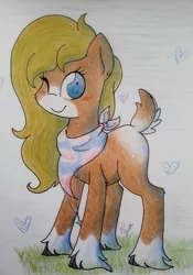 Size: 1076x1533 | Tagged: artist:miss-racco0n, cloven hooves, deer tail, derpibooru import, hybrid, long feather, oc, oc:jessica, safe, solo, traditional art, unofficial characters only, unshorn fetlocks