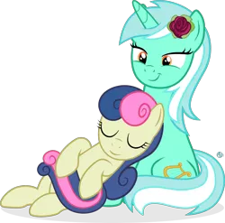 Size: 2000x1972 | Tagged: safe, artist:arifproject, derpibooru import, bon bon, lyra heartstrings, sweetie drops, pony, adorabon, cute, female, flower, lesbian, lyrabetes, lyrabon, rose, shipping, simple background, sleeping, transparent background, vector