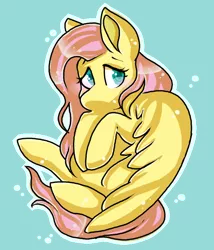 Size: 600x700 | Tagged: artist:belovedfoxx, derpibooru import, fluttershy, hooves to the chest, looking away, no mouth, safe, simple background, solo