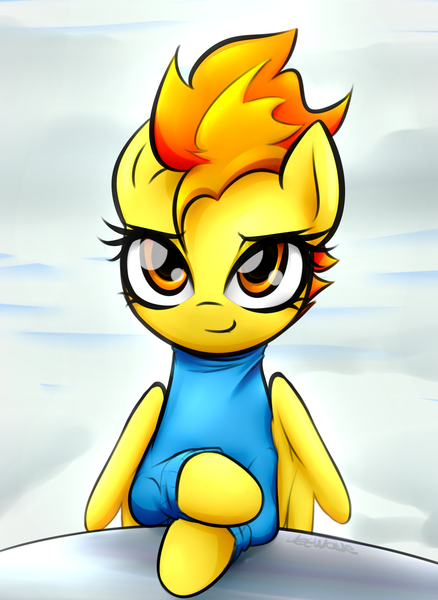 Size: 1626x2225 | Tagged: safe, artist:jetwave, derpibooru import, spitfire, pony, clothes, crossed hooves, looking at you, solo, sweater