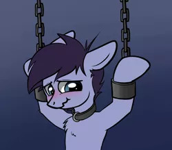 Size: 1275x1116 | Tagged: artist:duop-qoub, blushing, bondage, chains, chest fluff, collar, derpibooru import, oc, oc:violet phoenix, safe, solo, unofficial characters only