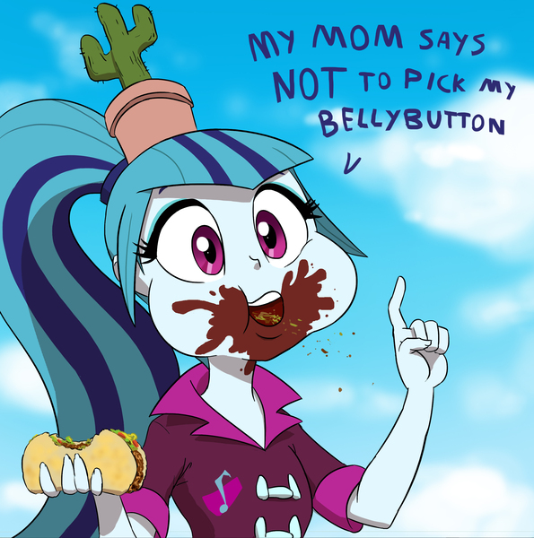 Size: 2481x2503 | Tagged: safe, artist:doublewbrothers, derpibooru import, sonata dusk, equestria girls, rainbow rocks, cactus, cactus hat, dazzle-eds, dialogue, ed edd n eddy, food, genius, hat, honor thy ed, hot sauce, parody, solo, sonataco, taco, wisdom