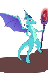 Size: 600x900 | Tagged: artist:d-lowell, bloodstone scepter, claws, derpibooru import, dragon, dragoness, dragon lord ember, dragon wings, female, gauntlet of fire, horns, princess ember, safe, solo, spread wings, wings