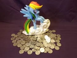 Size: 1600x1200 | Tagged: coin, derpibooru import, diamond select toys, irl, money, photo, photographer:we are borg, rainbow dash, safe, solo, toy