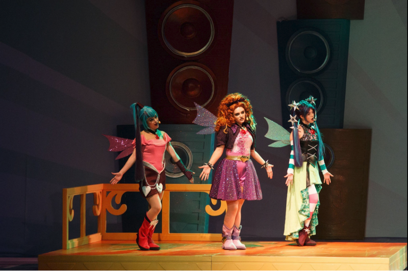 1019033 - safe, derpibooru import, adagio dazzle, aria blaze, sonata dusk,  human, equestria girls, rainbow rocks, actress, boots, clothes, irl, irl  human, live action, pantyhose, performance, photo, pigtails, ponytail,  singapore, skirt, striped