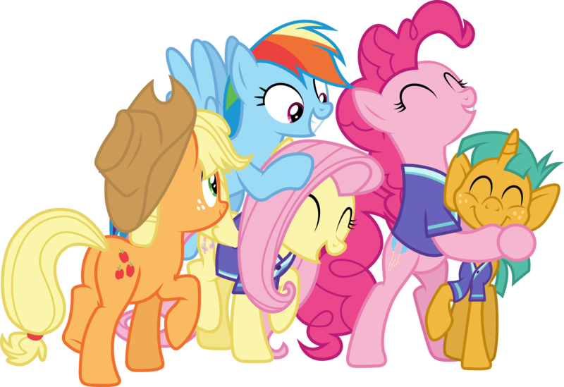 Size: 6001x4118 | Tagged: absurd resolution, applejack, artist:deratrox, buckball season, cute, derpibooru import, diasnails, fluttershy, group hug, hug, pinkie pie, plot, rainbow dash, safe, simple background, snails, .svg available, transparent background, vector