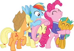 Size: 6001x4118 | Tagged: absurd resolution, applejack, artist:deratrox, buckball season, cute, derpibooru import, diasnails, fluttershy, group hug, hug, pinkie pie, plot, rainbow dash, safe, simple background, snails, .svg available, transparent background, vector