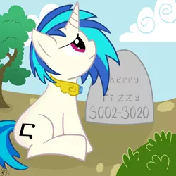 Size: 2000x2000 | Tagged: safe, artist:jodiredlot, derpibooru import, vinyl scratch, female, grave, gravestone, implied death, sad, solo