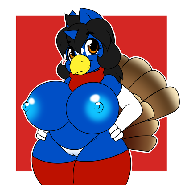 Size: 1500x1500 | Tagged: questionable, artist:kloudmutt, derpibooru import, oc, oc:klodette, unofficial characters only, anthro, turkey, anthro oc, big breasts, breasts, cameltoe, chubby, clothes, evening gloves, female, gloves, looking at you, nipples, nudity, panties, socks, solo, solo female, thanksgiving, thigh highs, underwear, white underwear