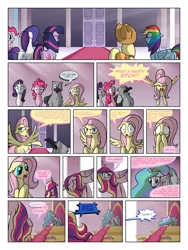 Size: 900x1200 | Tagged: applejack, artist:arofatamahn, comic, comic:the night the magic died, derpibooru import, fluttershy, mane six, oc, oc:garret (arofatamahn), out of character, pinkie pie, princess cadance, princess celestia, rainbow dash, rarity, safe, swearing, twilight sparkle, vulgar