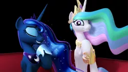 Size: 1280x720 | Tagged: safe, artist:2snacks, derpibooru import, princess celestia, princess luna, alicorn, pony, 3d, autodesk maya, eyes closed, female, looking at you, mare, raised hoof, smiling