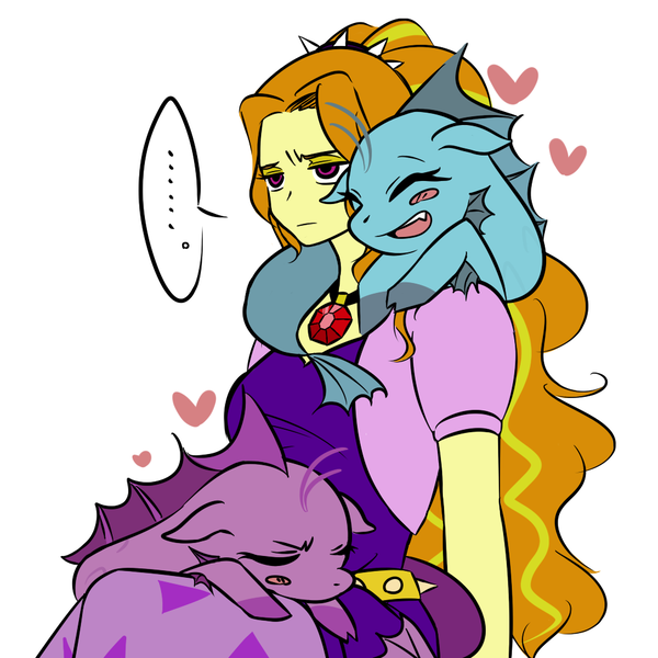 Size: 1000x1000 | Tagged: safe, artist:raika0306, derpibooru import, adagio dazzle, aria blaze, sonata dusk, cat, hippocampus, siren, equestria girls, ..., amulet, ariabetes, behaving like a cat, blush sticker, blushing, clothes, cute, eyes closed, fangs, female, gem, heart, jewelry, leaning, mamadagio, necklace, open mouth, simple background, siren gem, sitting, sleeping, sonatabetes, the dazzlings, trio, unamused, white background