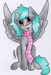 Size: 1040x1535 | Tagged: safe, artist:coffytacotuesday, derpibooru import, oc, unofficial characters only, pegasus, pony, clothes, scarf, solo, traditional art