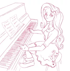 Size: 2470x2524 | Tagged: safe, artist:quixed, derpibooru import, fluttershy, human, equestria girls, clothes, humanized, monochrome, music, musical, musical instrument, piano, solo