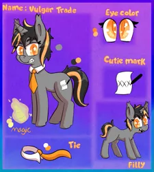 Size: 669x743 | Tagged: safe, artist:kiwiferret, derpibooru import, oc, oc:vulgar trade, unofficial characters only, bat pony, bat pony unicorn, hybrid, pony, unicorn, fangs, female, necktie, solo