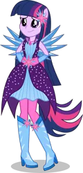 Size: 2394x5000 | Tagged: safe, artist:limedazzle, derpibooru import, twilight sparkle, twilight sparkle (alicorn), equestria girls, legend of everfree, absurd resolution, alternate costumes, alternate universe, boots, clothes swap, costume swap, crystal guardian, crystal wings, high heel boots, ponied up, ponytail, solo, wings