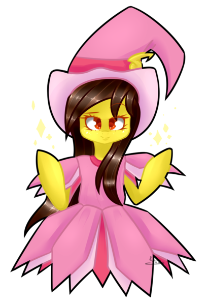 Size: 748x1094 | Tagged: safe, artist:xxdarkmindxx, derpibooru import, oc, oc:golden lily, unofficial characters only, clothes, cosplay, costume, doremi harukaze, dorie goodwyn, hat, image, magical doremi, ojamajo doremi, png, simple background, solo, transparent background, witch, witch apprentice, witch hat, witchling