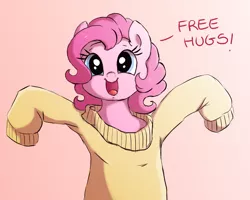 Size: 1500x1200 | Tagged: safe, artist:buttersprinkle, derpibooru import, pinkie pie, pony, buttersprinkle is trying to murder us, clothes, cute, diapinkes, female, free hugs, mare, oversized clothes, simple background, solo, sweater