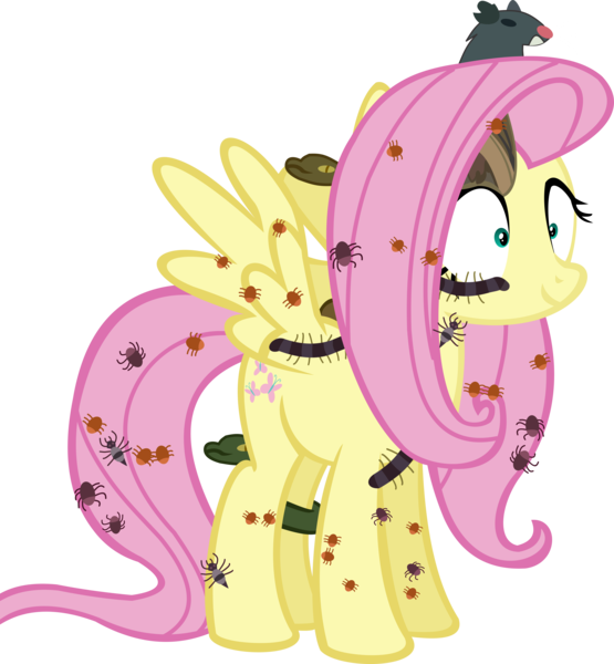 Size: 10721x11588 | Tagged: safe, artist:cyanlightning, derpibooru import, fluttershy, bat, centipede, ladybug, pegasus, pony, rat, snake, spider, every little thing she does, .svg available, absurd resolution, adoracreepy, creepy, creepy crawlies, cute, female, hypnosis, hypnotized, mare, nightmare fuel, simple background, solo, transparent background, vector, wide eyes