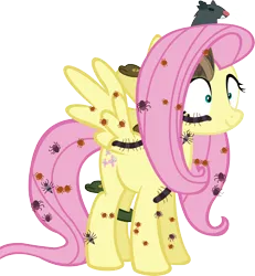 Size: 10721x11588 | Tagged: safe, artist:cyanlightning, derpibooru import, fluttershy, bat, centipede, ladybug, pegasus, pony, rat, snake, spider, every little thing she does, .svg available, absurd resolution, adoracreepy, creepy, creepy crawlies, cute, female, hypnosis, hypnotized, mare, nightmare fuel, simple background, solo, transparent background, vector, wide eyes